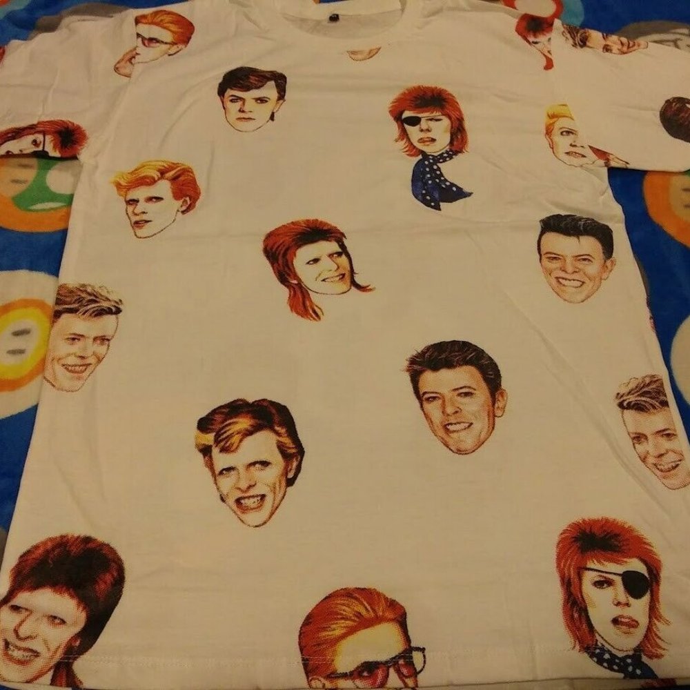 Rare Hard To Find David Bowie Face Pattern Double Sided Medium T-shirt